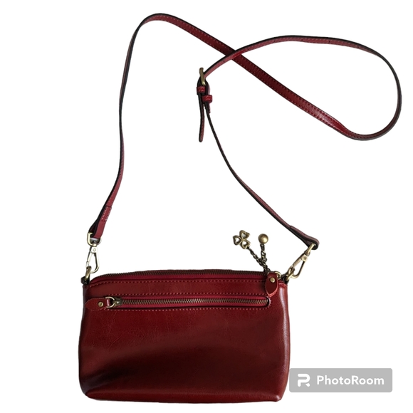 Red Smooth Oil Rich Leather Crossbody Purse Zip Top Multiple Pockets Sunflower - Picture 7 of 16